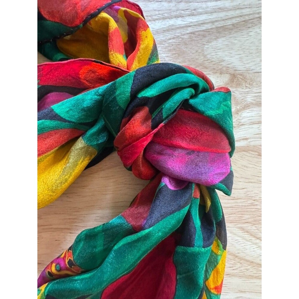 Vintage 1989 Liz Claiborne 100% Silk Scarf Bold Abstract Floral Jewel Tone 52x10